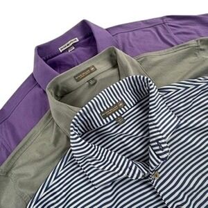 Peter Millar Mens L Polo Shirts 3 Pack Purple Gray Blue Short Sleeve Cotton